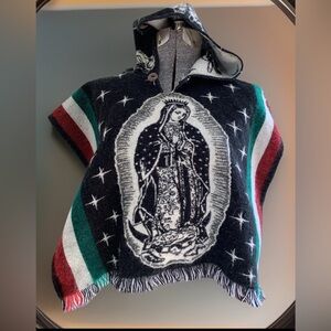 Vintage Our Lady Of Guadalupe Virgin Mary Hooded Poncho One Size Fits Most.
